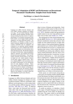 Temporal Adaptation of BERT and Performance on Downstream Document
  Classification: Insights from Social Media