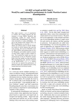 LU-BZU at SemEval-2021 Task 2: Word2Vec and Lemma2Vec performance in
  Arabic Word-in-Context disambiguation