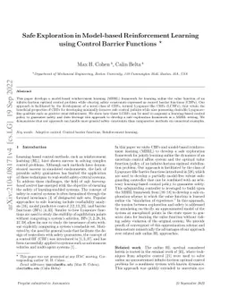 Safe Exploration in Model-based Reinforcement Learning using Control
  Barrier Functions