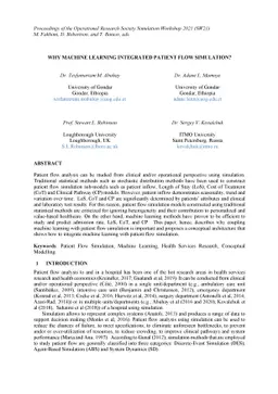 Why Machine Learning Integrated Patient Flow Simulation?