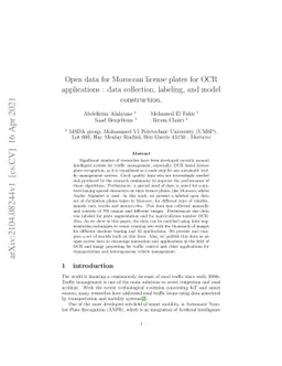 Open data for Moroccan license plates for OCR applications : data
  collection, labeling, and model construction