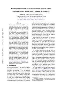 Learning to Reason for Text Generation from Scientific Tables