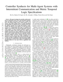 Controller Synthesis for Multi-Agent Systems with Intermittent
  Communication and Metric Temporal Logic Specifications