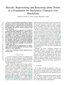 Hercule: Representing and Reasoning about Norms as a Foundation for
  Declarative Contracts over Blockchain