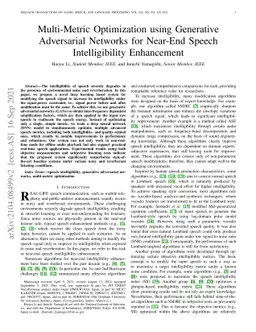 Multi-Metric Optimization using Generative Adversarial Networks for
  Near-End Speech Intelligibility Enhancement
