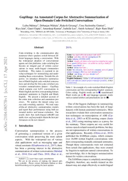GupShup: An Annotated Corpus for Abstractive Summarization of
  Open-Domain Code-Switched Conversations