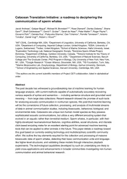 Cetacean Translation Initiative: a roadmap to deciphering the
  communication of sperm whales