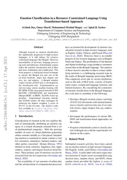 Emotion Classification in a Resource Constrained Language Using
  Transformer-based Approach