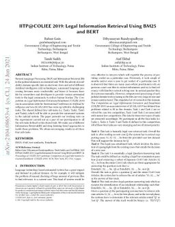 IITP@COLIEE 2019: Legal Information Retrieval using BM25 and BERT