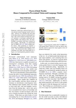 Worst of Both Worlds: Biases Compound in Pre-trained Vision-and-Language
  Models