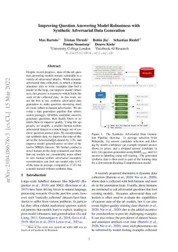 Improving Question Answering Model Robustness with Synthetic Adversarial
  Data Generation