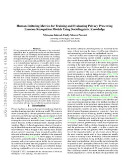 Human-Imitating Metrics for Training and Evaluating Privacy Preserving
  Emotion Recognition Models Using Sociolinguistic Knowledge