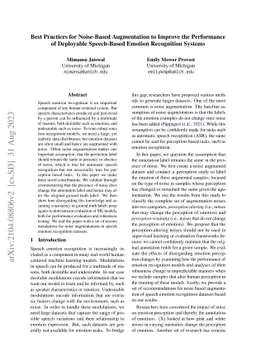 Best Practices for Noise-Based Augmentation to Improve the Performance
  of Deployable Speech-Based Emotion Recognition Systems