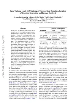 Back-Training excels Self-Training at Unsupervised Domain Adaptation of
  Question Generation and Passage Retrieval