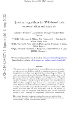 Quantum algorithms for SVD-based data representation and analysis