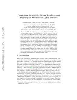 Constraints Satisfiability Driven Reinforcement Learning for Autonomous
  Cyber Defense