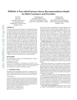 TFROM: A Two-sided Fairness-Aware Recommendation Model for Both
  Customers and Providers