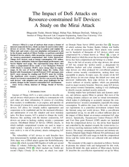 The Impact of DoS Attacks onResource-constrained IoT Devices:A Study on
  the Mirai Attack