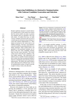 Improving Faithfulness in Abstractive Summarization with Contrast
  Candidate Generation and Selection