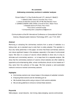 No comments: Addressing commentary sections in websites' analyses