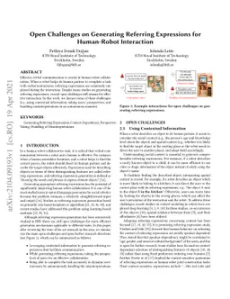 Open Challenges on Generating Referring Expressions for Human-Robot
  Interaction