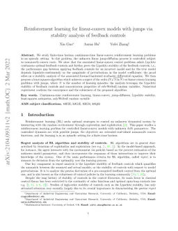 Reinforcement learning for linear-convex models with jumps via stability
  analysis of feedback controls