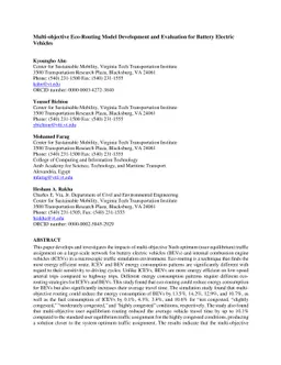 Multi-objective Eco-Routing Model Development and Evaluation for Battery
  Electric Vehicles