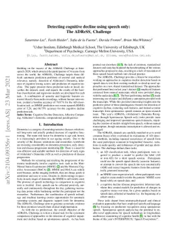 Detecting cognitive decline using speech only: The ADReSSo Challenge