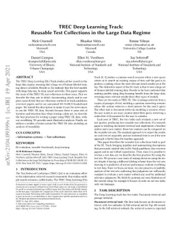 TREC Deep Learning Track: Reusable Test Collections in the Large Data
  Regime