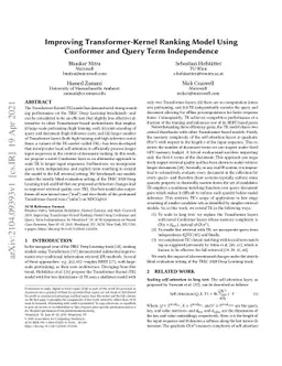 Improving Transformer-Kernel Ranking Model Using Conformer and Query
  Term Independence