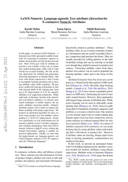 LaTeX-Numeric: Language-agnostic Text attribute eXtraction for
  E-commerce Numeric Attributes