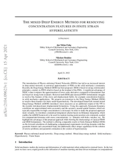 The mixed deep energy method for resolving concentration features in
  finite strain hyperelasticity