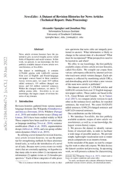 NewsEdits: A Dataset of Revision Histories for News Articles (Technical
  Report: Data Processing)