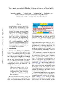 "Don't quote me on that": Finding Mixtures of Sources in News Articles