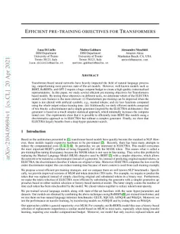 Efficient pre-training objectives for Transformers