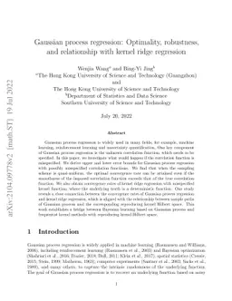 Convergence of Gaussian process regression: Optimality, robustness, and
  relationship with kernel ridge regression