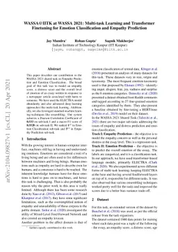 WASSA@IITK at WASSA 2021: Multi-task Learning and Transformer Finetuning
  for Emotion Classification and Empathy Prediction