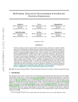 RoFormer: Enhanced Transformer with Rotary Position Embedding