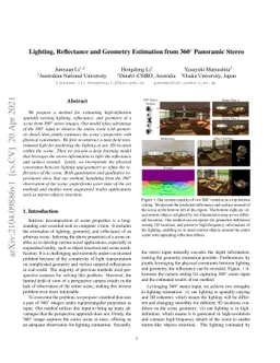 Lighting, Reflectance and Geometry Estimation from 360$^{\circ}$
  Panoramic Stereo