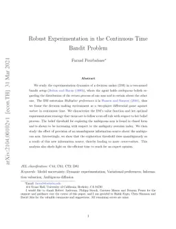 Robust Experimentation in the Continuous Time Bandit Problem