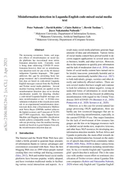 Misinformation detection in Luganda-English code-mixed social media text