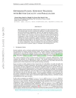Optimizer Fusion: Efficient Training with Better Locality and
  Parallelism