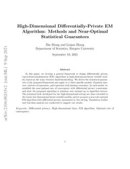 High-Dimensional Differentially-Private EM Algorithm: Methods and
  Near-Optimal Statistical Guarantees