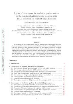 A proof of convergence for stochastic gradient descent in the training
  of artificial neural networks with ReLU activation for constant target
  functions