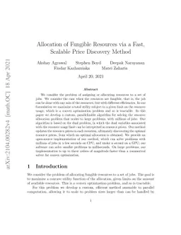 Allocation of Fungible Resources via a Fast, Scalable Price Discovery
  Method