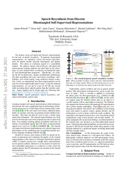 Speech Resynthesis from Discrete Disentangled Self-Supervised
  Representations