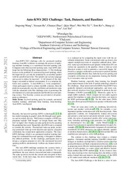 Auto-KWS 2021 Challenge: Task, Datasets, and Baselines