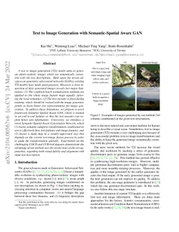 Text to Image Generation with Semantic-Spatial Aware GAN