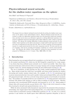 Physics-informed neural networks for the shallow-water equations on the
  sphere