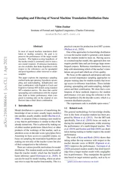 Sampling and Filtering of Neural Machine Translation Distillation Data